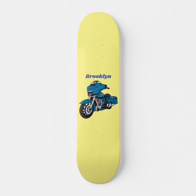 Tecknaden Cute lycklig blå motorcykel Mini Skateboard Bräda 18,5 Cm (Framsida)