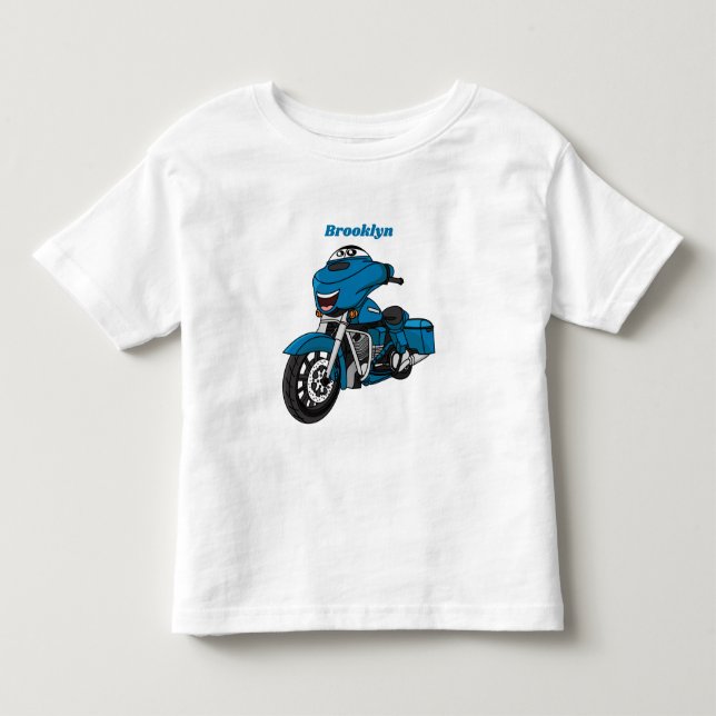 Tecknaden Cute lycklig blå motorcykel T Shirt (Framsida)