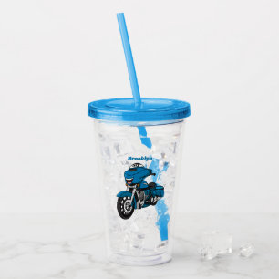 Tecknaden Cute lycklig blå motorcykel Take Away Mugg