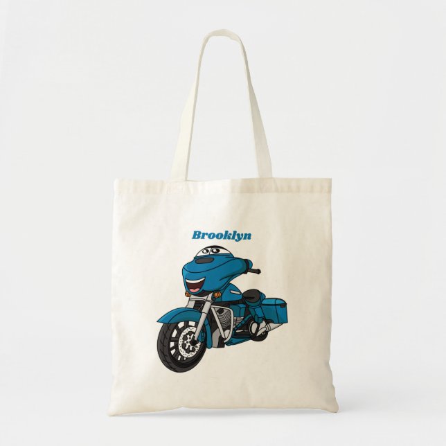 Tecknaden Cute lycklig blå motorcykel Tygkasse (Framsidan)