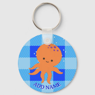 Tecknaden Cute Octopus Blue Play Custom Name Nyckelring