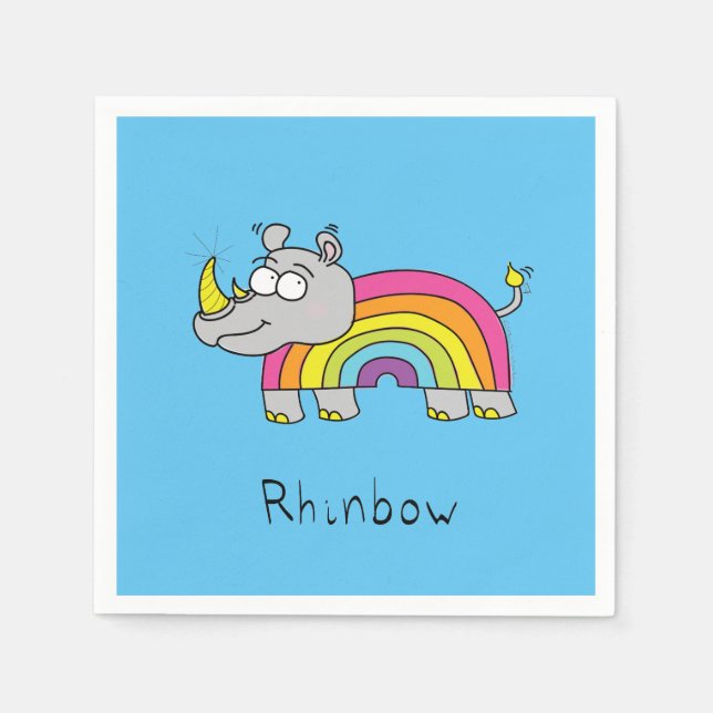 Tecknaden Cute Rhino Rainbow Rhinoceros Kids Pappersservett (Framsidan)