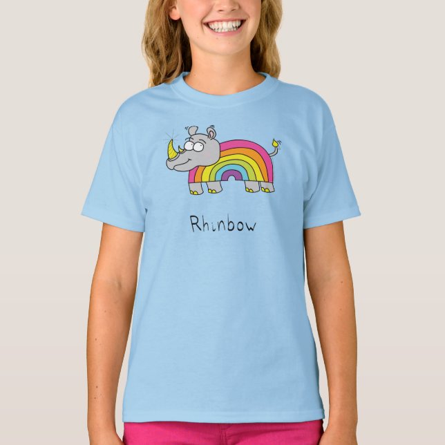 Tecknaden Cute Rhino Rainbow Rhinoceros Kids T Shirt (Framsida)