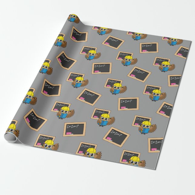 Tecknaden Cute School Student Uggla Presentpapper (Utrullad)