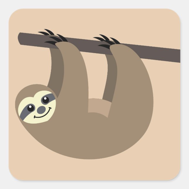 Tecknaden Cute Sloth Fyrkantigt Klistermärke (Framsida)
