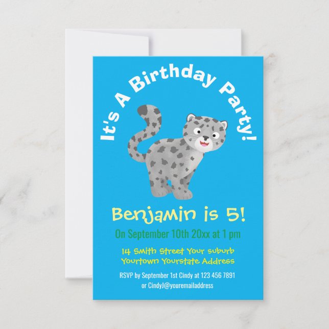 Tecknaden Cute snö leopard Inbjudningar (Framsida)