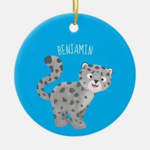 Tecknaden Cute snö leopard Julgransprydnad Keramik