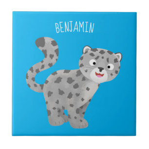 Tecknaden Cute snö leopard Kakelplatta