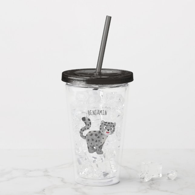 Tecknaden Cute snö leopard Take Away Mugg (Baksida Ice)
