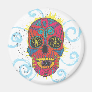 Tecknaden Day of the dead Sugar Skull Tatto Design Magnet