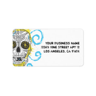 Tecknaden Day of the dead Sugar Skull Tattoo Desig Adressetikett