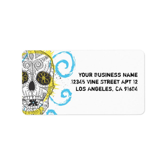 Tecknaden Day of the dead Sugar Skull Tattoo Desig Adressetikett (Framsidan)