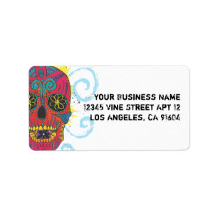 Tecknaden Day of the dead Sugar Skull Tattoo Desig Adressetikett