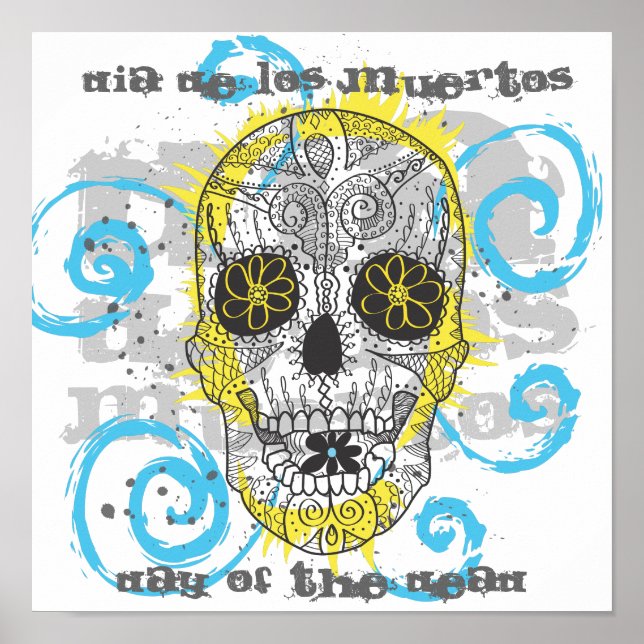 Tecknaden Day of the dead Sugar Skull Tattoo Desig Poster (Framsidan)