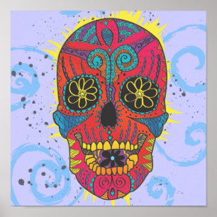 Tecknaden Day of the dead Sugar Skull Tattoo Desig Poster