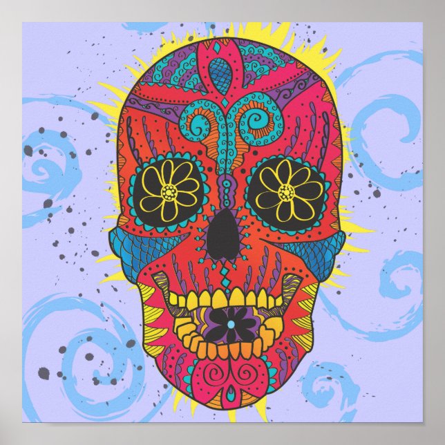 Tecknaden Day of the dead Sugar Skull Tattoo Desig Poster (Framsidan)