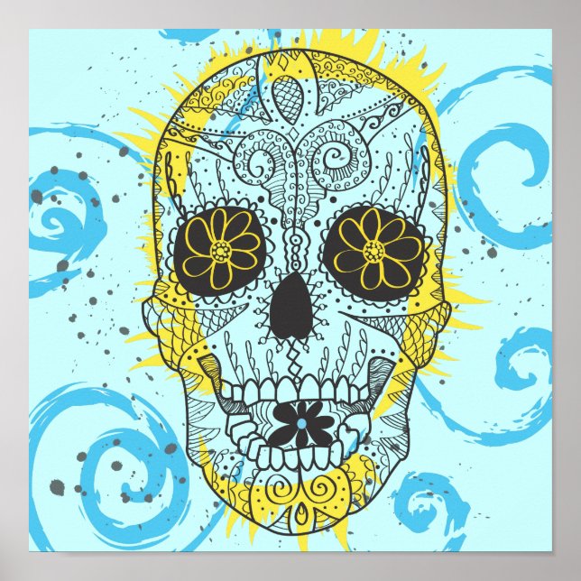 Tecknaden Day of the dead Sugar Skull Tattoo Desig Poster (Framsidan)