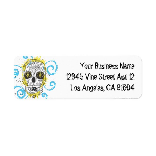 Tecknaden Day of the dead Sugar Skull Tattoo Desig Returadress Etikett (Framsidan)