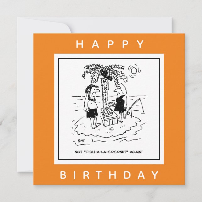 Tecknaden Desert Island Fish & Coconut Menu Kort (Framsida)