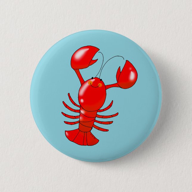 Tecknaden Design för Cute Smiling Lobster Knapp (Framsida)