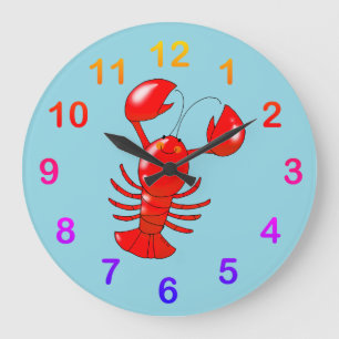 Tecknaden Design för Cute Smiling Lobster Stor Klocka