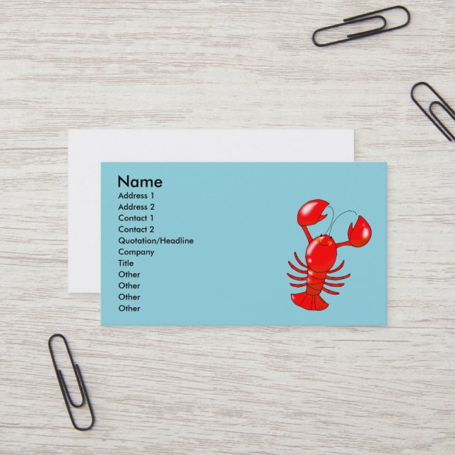Tecknaden Design för Cute Smiling Lobster Visitkort (Fram/Back In Situ)