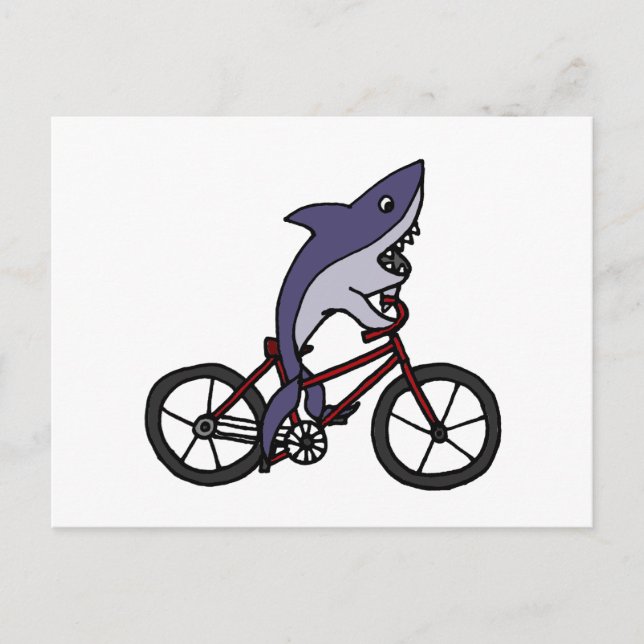 Tecknaden fånig Shark Riding Bicycle Vykort (Framsida)
