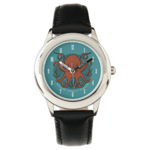 Tecknaden Fierce Red Octopus Tentacles med text Armbandsur