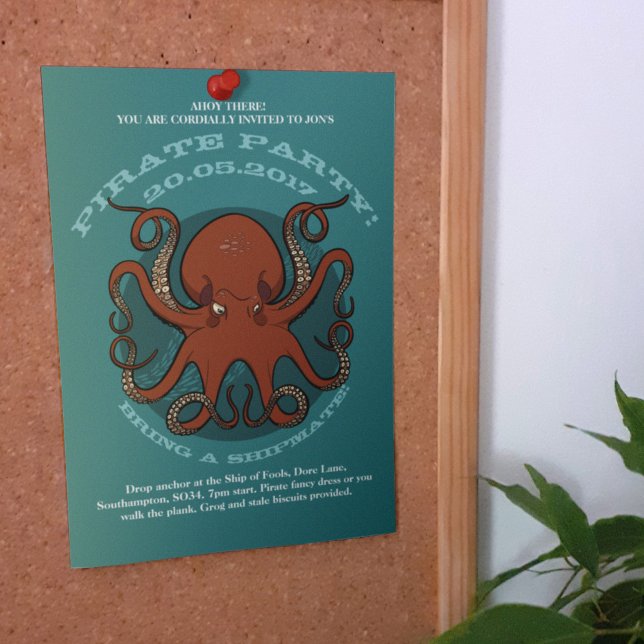 Tecknaden Fierce Red Octopus Tentacles med text Inbjudningar (Skapare uppladdad)