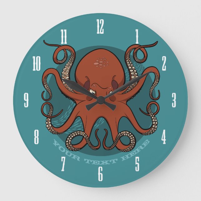 Tecknaden Fierce Red Octopus Tentacles med text Stor Klocka (Framsida)