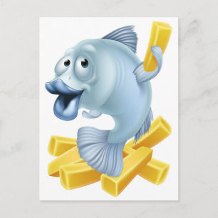 Tecknaden Fiske och chip Vykort