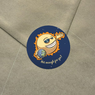 Tecknaden för global uppvärmning av sol och jorden runt klistermärke