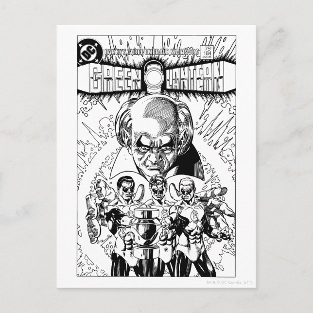 Tecknaden för tre täcker den gröna lyktor, vykort (Framsida)