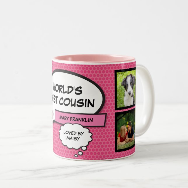 Tecknaden Fotokollage för Rosa Roligt Coola Cousin Två-Tonad Mugg (Framsida höger)