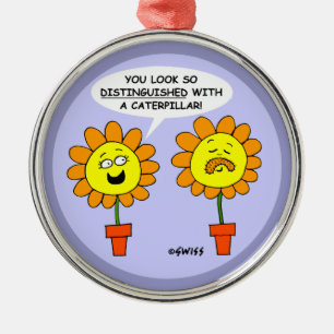 Tecknaden Funny Mustache Catercolumn och Flowers Julgransprydnad Metall