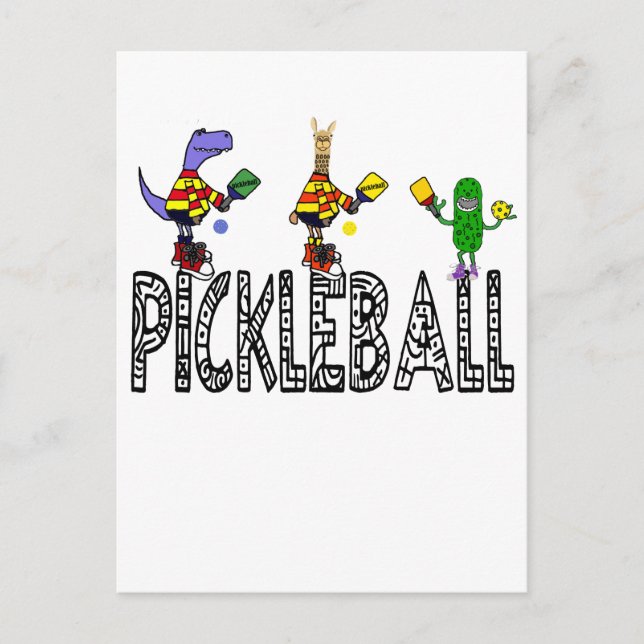 Tecknaden Funny Pickleball Players Animals Vykort (Framsida)