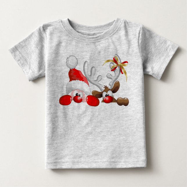 Tecknaden Funy Santa och Reindeer Infant T-Shirt (Framsida)