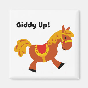 Tecknaden Giddy Up Children's Brown Saddle Horse Magnet