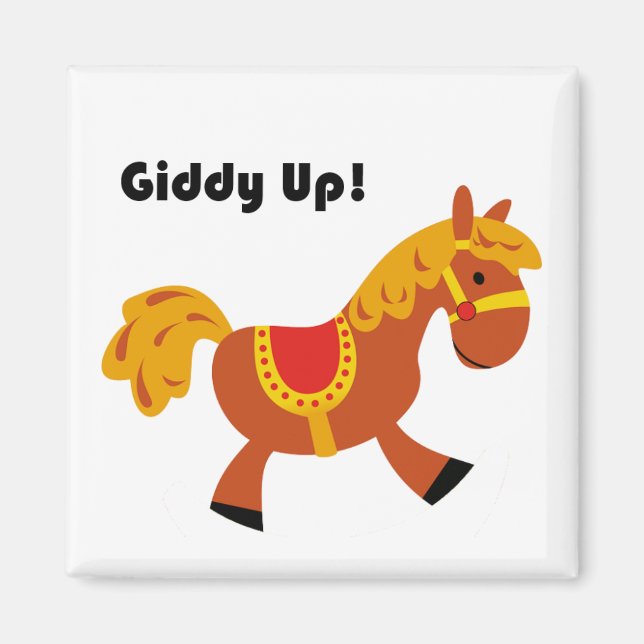Tecknaden Giddy Up Children's Brown Saddle Horse Magnet (Framsidan)