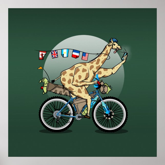 Tecknaden Giraffe är en fin bikepacking Poster (Framsidan)