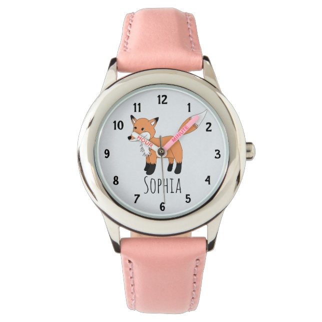 Tecknaden Girls Cute Woodland Fox och Namn Kids Armbandsur (Framsida)