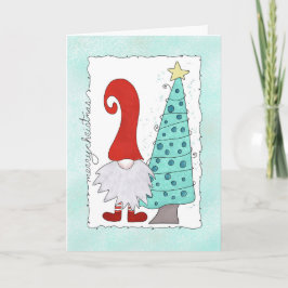 Tecknaden Gnome och Julgran jul Kort