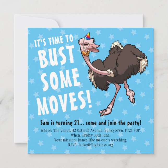 Tecknaden grattis på födelsedagen Party Ostrich Da Inbjudningar (Framsida)