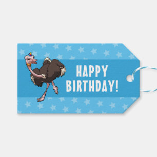 Tecknaden grattis på födelsedagen Party Ostrich Da Presentetikett