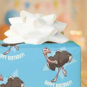Tecknaden grattis på födelsedagen Party Ostrich Da Presentpapper