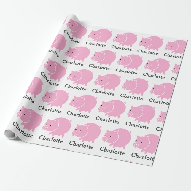 Tecknaden gris Piglet Farm Animal Hog Presentpapper (Utrullad)
