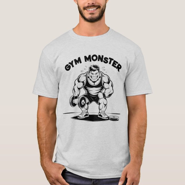 Tecknaden Gym Monster Funny Bodybuilding der Liiti T Shirt (Framsida)
