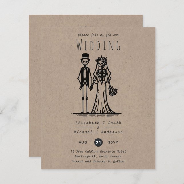 Tecknaden Halloween Bröllop Bride Groom Handritad (Fram/baksida)