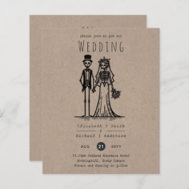 Tecknaden Halloween Bröllop Bride Groom Handritad