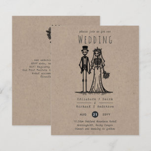 Tecknaden Halloween Bröllop Bride Groom Handritad